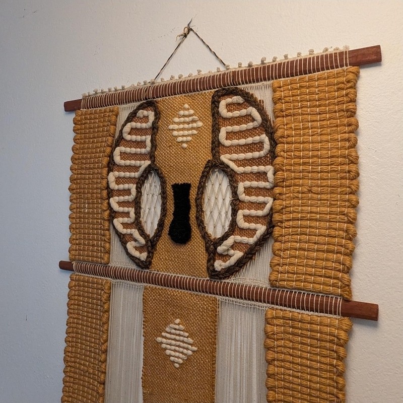 1970s Don Freedman MCM Boho Woven Fiber Art Textile Wall Hanging Owl Tapestry gallery