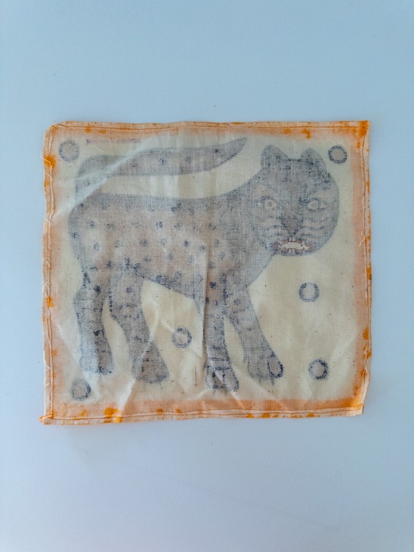Vintage Handpainted Jharkhand East India Painted Black Leopard on Cotton Fabric gallery