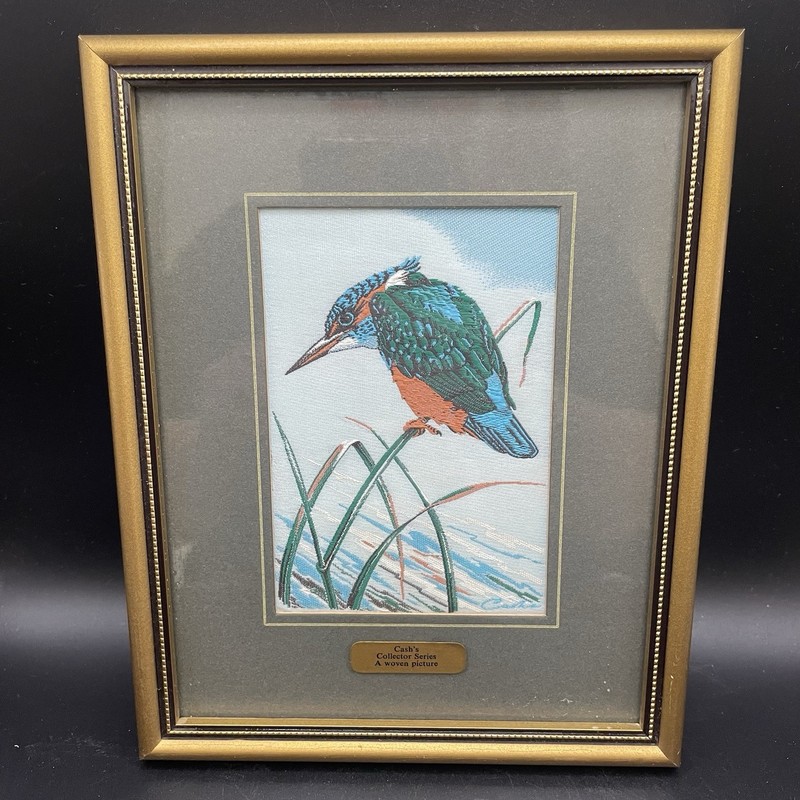 Cash Woven Silk Picture Kingfisher Vintage Framed Bird