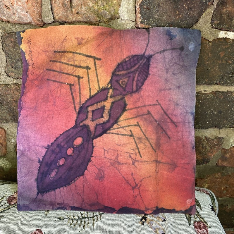 Vintage African Batik Textile Art Abstract Insect Spider Signed Fabric Panel