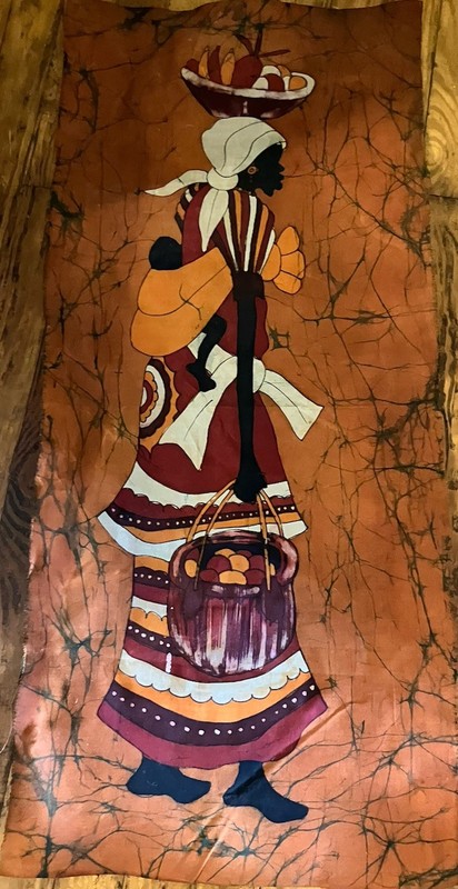 Vintage African Mother and Child Batik Fabric Rare Orange Background gallery