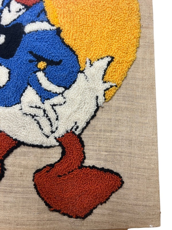 Hand Made Disney Donald Duck Tufting Art 1988 Signed Back Rug Art Vtg Fiber gallery