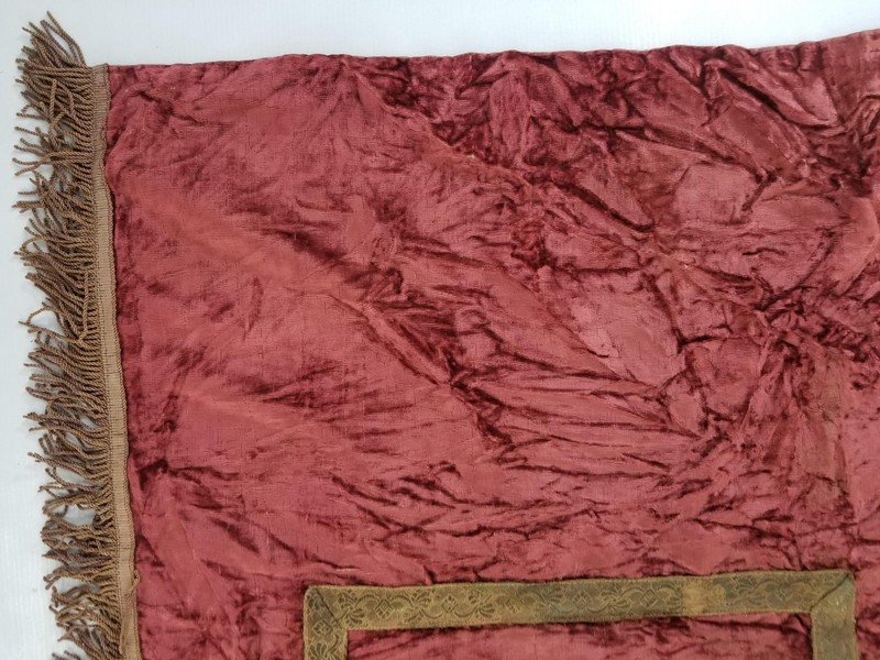 Antique French Velvet Panel with Metallic Lace & Fringe 230x57cm gallery