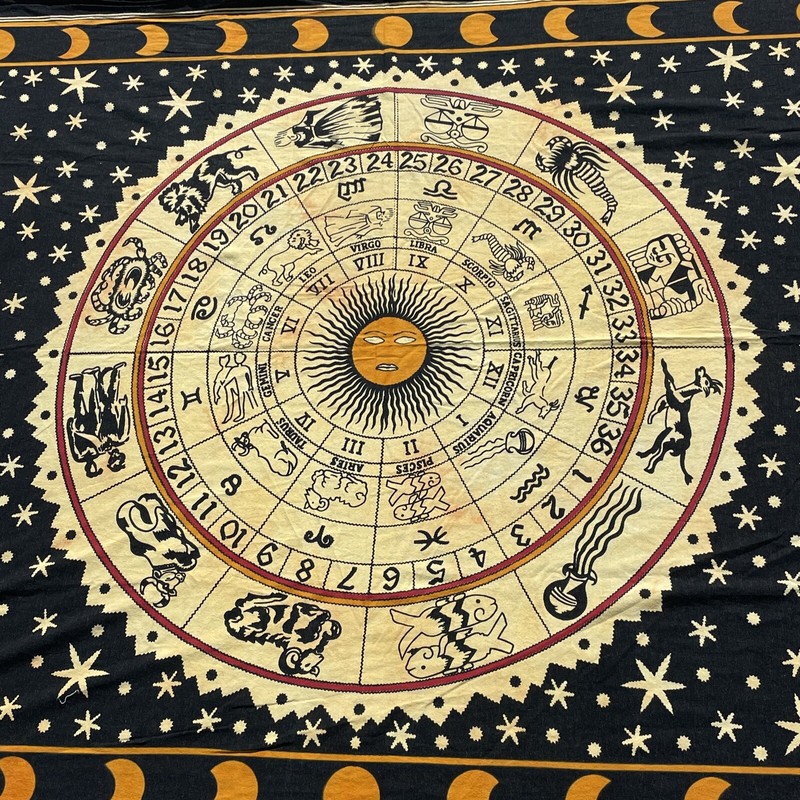 Batik Hanging Wall Silk Painting Art Mughal India HOROSCOPE Astrology ❤️blt10m4