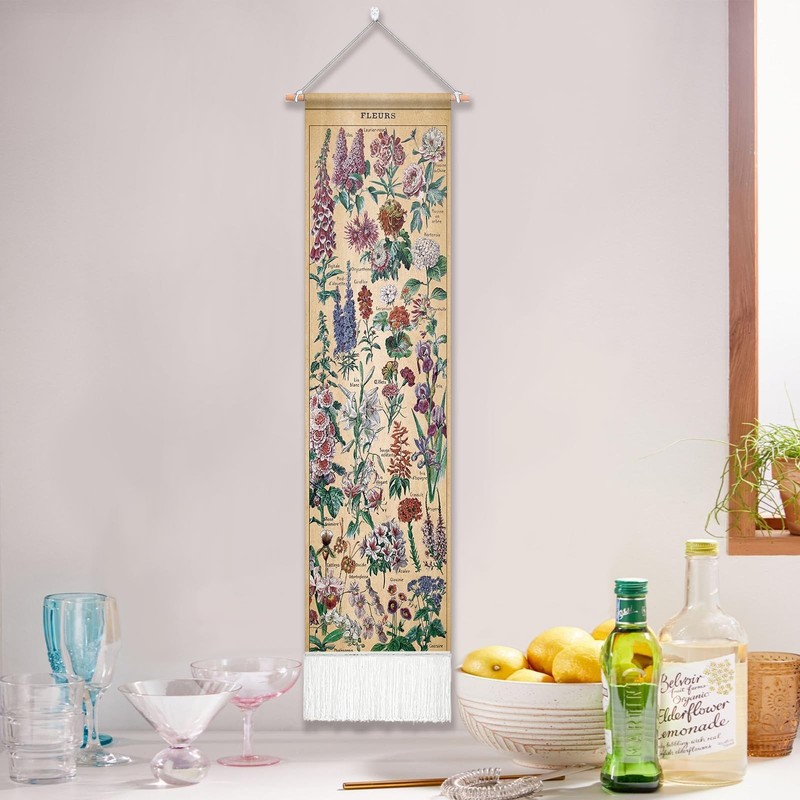 Vintage Flower Tapestry 51x13 Inch,Long Vertical Wall Hanging Reference Illus... gallery