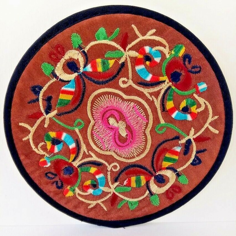 Embroidered Coasters Patches Sturdy Textile Art Ethnic Floral Frameable Circles gallery