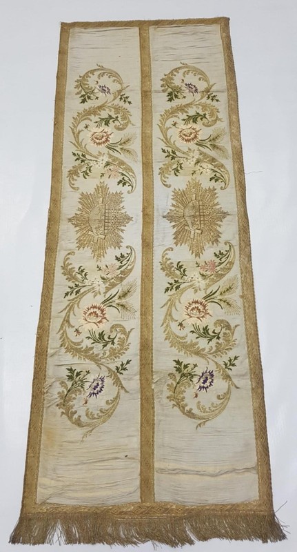 Antique French Metallic Embroidered Floral Panel with Metallic Lace 154x60cm