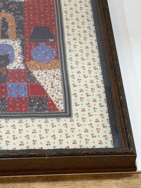 Framed Quilted Square Black Cat On Bed Kitschy Folk Art Cats Patchwork gallery