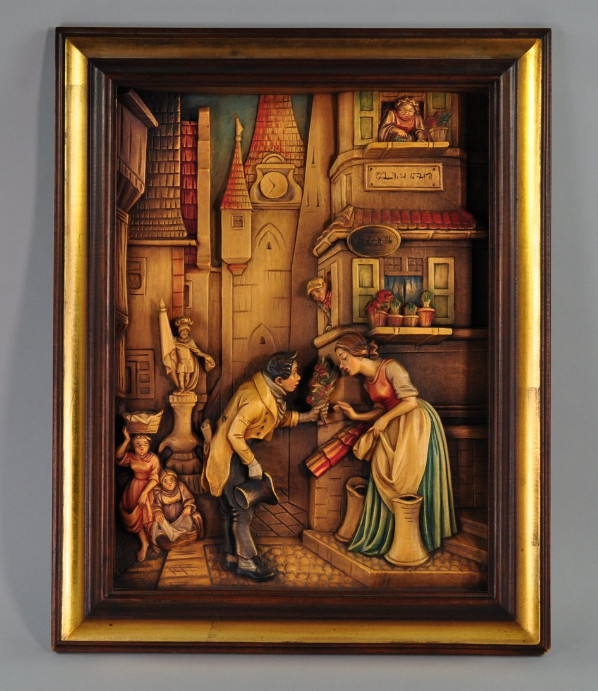 "RARE XL" The Eternal Wedding Wall Relief Carl Spitzweg Wood Solid Carving