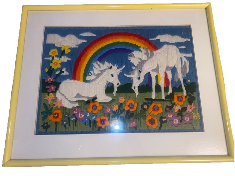 Vibrant Embroidered Unicorns 20”x 27”