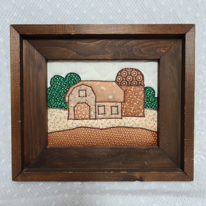 Vintage Wood Framed Patchwork Quilt Barn Farmhouse Homestead Wall Art