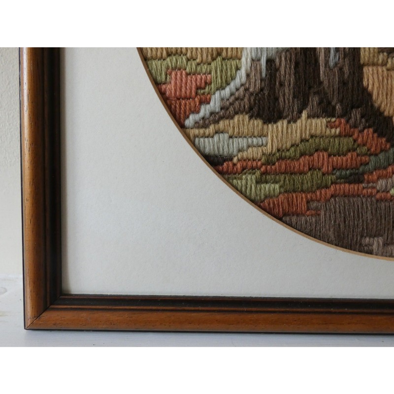 Vintage Framed Tapestry Embroidery Landscape Tree Scene Wall Decor gallery