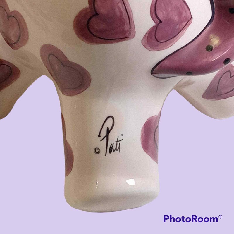 Ganz Ceramic Elephant Coin Piggy Bank Pink Purple Hearts Stars Signed Pati gallery