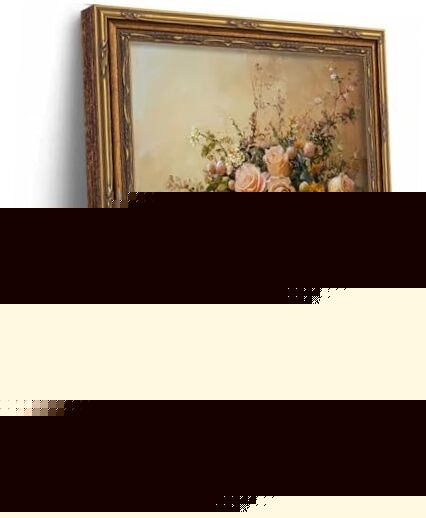 Vintage Gold Framed Floral Canvas Wall Art Retro 11″L x 9″W Bottle Flowers