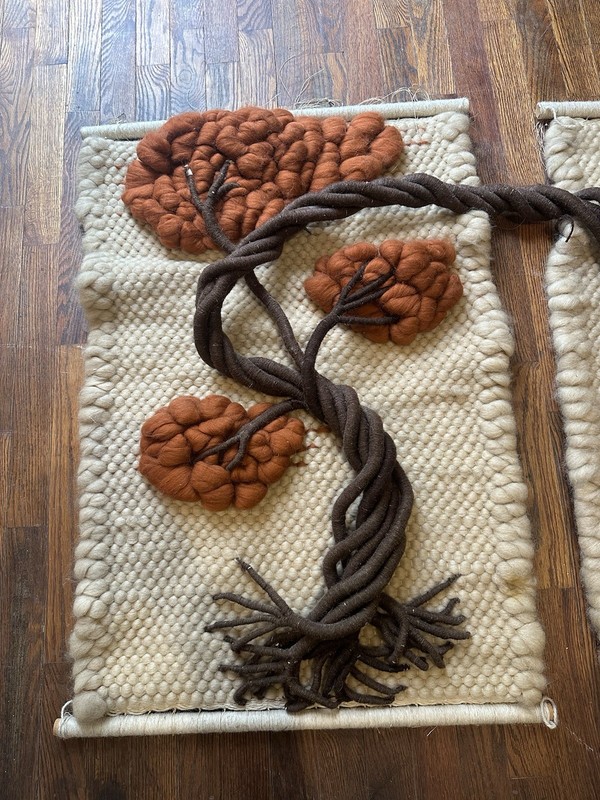 Vintage 1980s Tree Of Life 3 Panel Fiber Wall Art Retro MCM gallery