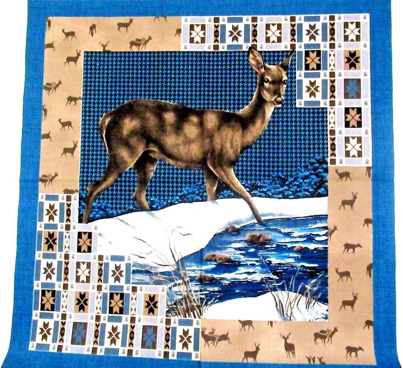 «DEER BY THE STREAM» ~ (FABRIC ART / QUILTING / WALL HANGING) ~ **(18″ X 18″)**