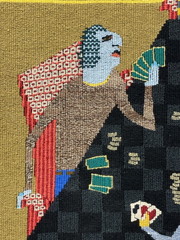 Susan Martin Maffei "The Card Players" Handwoven Tapestry Woolwork Framed 41x38" gallery