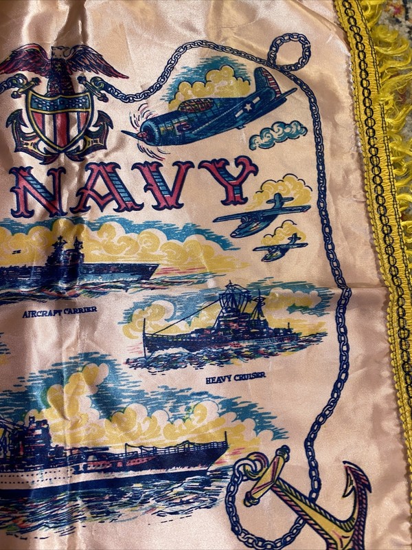 Vintage US Navy Silk Style Tapestry * Pillow Sham * Flag * Banner -16.5" x 19" gallery