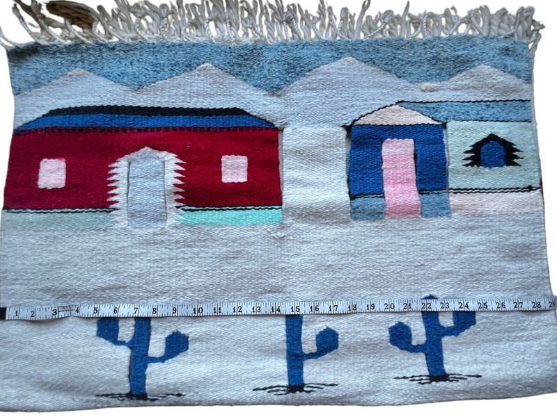 Handwoven Southwestern Style Wall Hanging Or Rug Cactus And Mission Cotton Wool