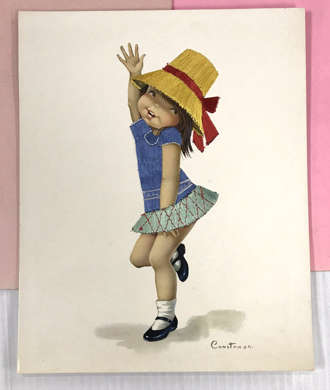 Vintage 1960s Embroidered Art from SPAIN by CONSTANZA "Skipping" 10" x 8" #51