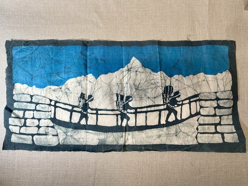 VTG Nepal Himalayan Batik Sherpa Wax Textile Art Painting 27”x12” Handmade
