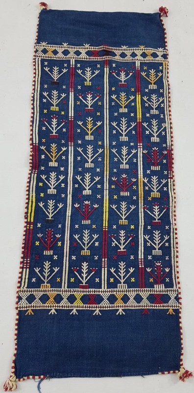Vintage Moroccan Berber Indigo Wool Flatweave Runner Panel 37×14 inches