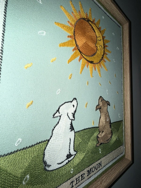 BP Woven Artistry "The Moon" and The Sun” Tarot Card Embroidery Art 15"x12” gallery