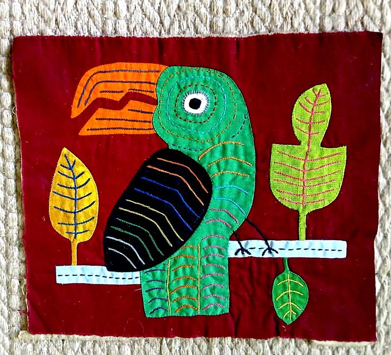 Lot of 3 Kuna Mola Textile Art Panels Abstract Birds Design Colorful Folk Art gallery