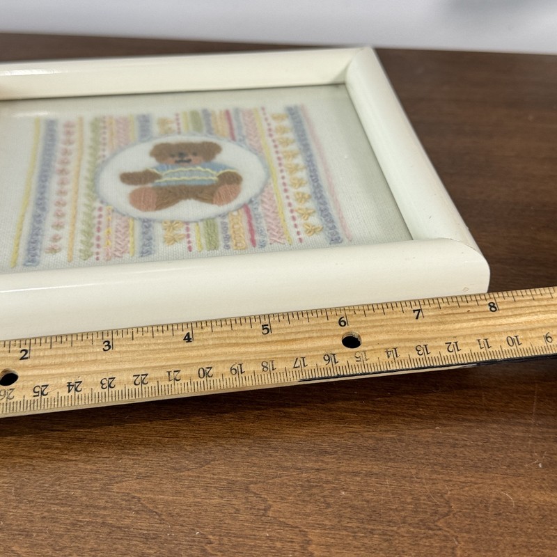 Vintage Framed Teddy Bear Embroidery Art 1985 Handmade Needlepoint Nursery Decor gallery