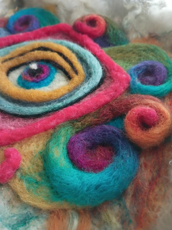 Evil Eye, Phychedelic Inspired, Wet And Needle Felted Art, Raw Alpaca Wool gallery