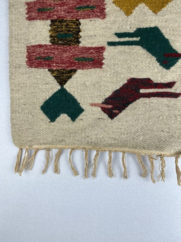 VTG Fiber Art Native Wall Hanging Rough Woven Jute 26" x 15" House & Birds gallery