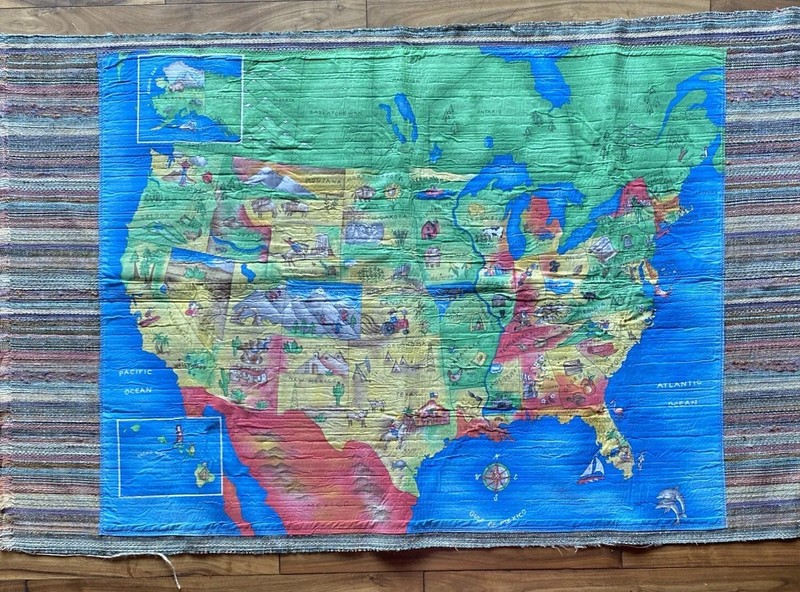United States Map Kid’s Fabric Wall Hanging Graphics 58” X 37”