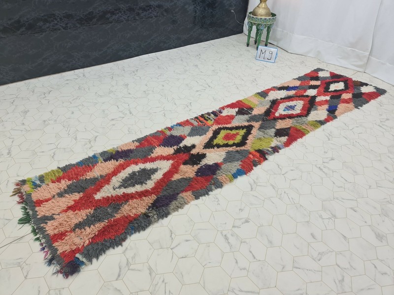 Moroccan Handmade Vintage Runner Rug 2'4"x11'9"Geometric Berber Red Black Carpet gallery