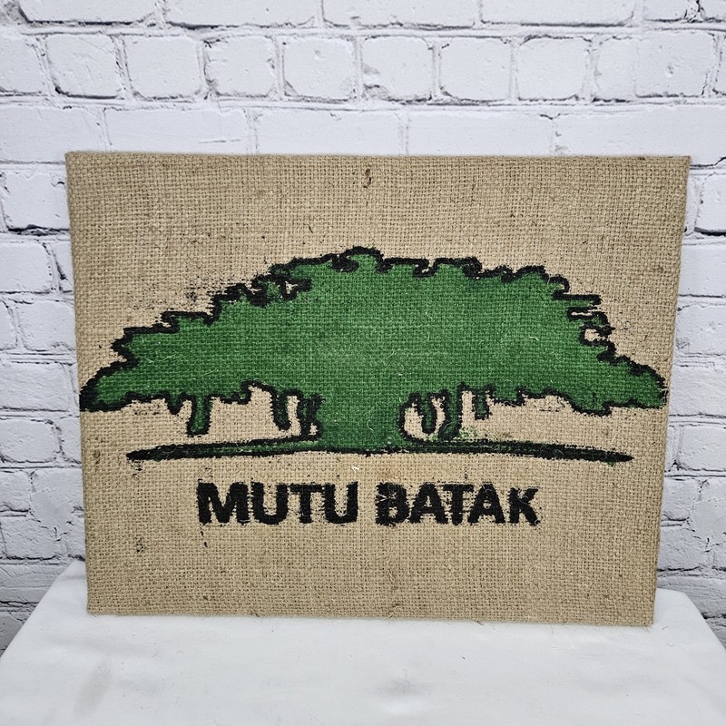 Mutu Batak Coffee Authentic Burlap Sack Wrapped Canvas Wood Framed Art 16×20