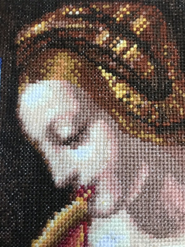 Cross stitch completed Hand made Art Madonna Religious gift Home decor gallery