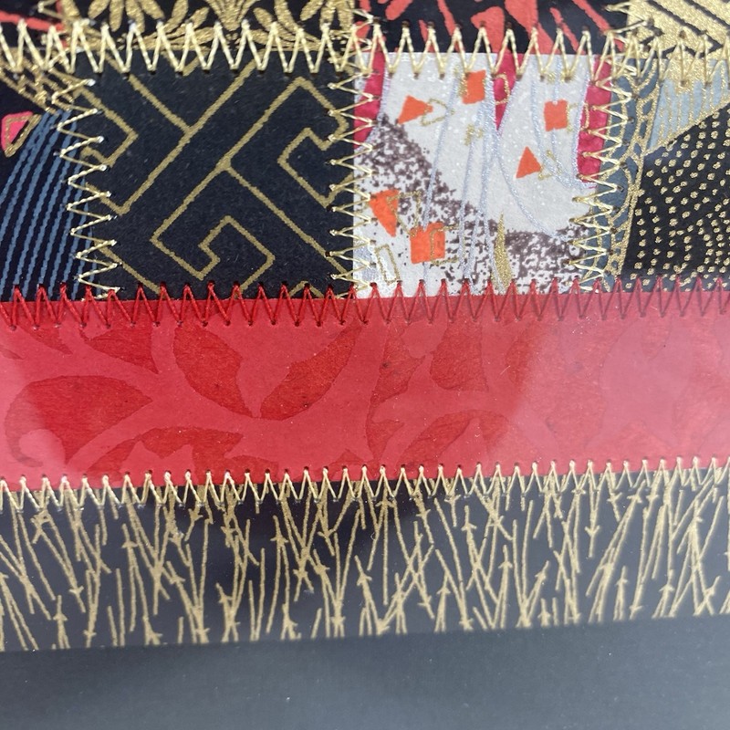 Original Fiber Art Abstract Mary Hambly Paper Piecing Machine Stitch Checkered gallery