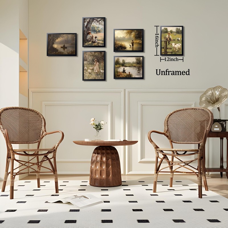 Vintage Countryside Wall Art Set of 6, Unframed Canvas Prints Rustic Farmhous... gallery