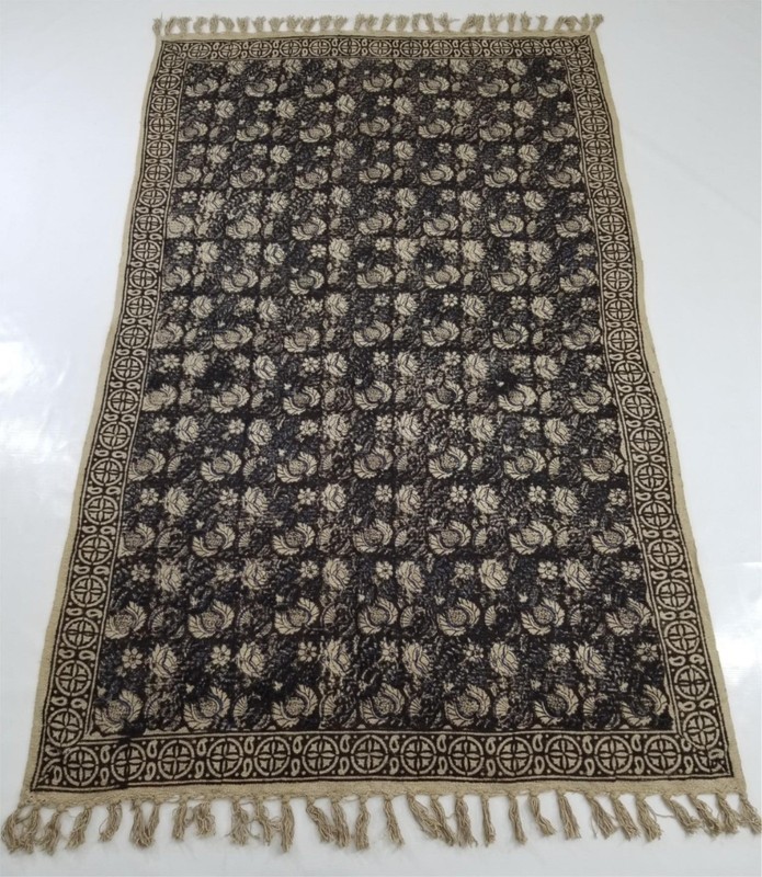 Vintage Indian Kalamkari-style Hand Block Printed Handwoven Textile 183x116cms