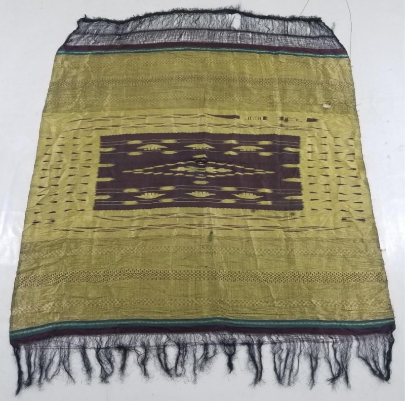 Vintage Indonesian Ikat Gold Thread Woven Textile 126x117cm