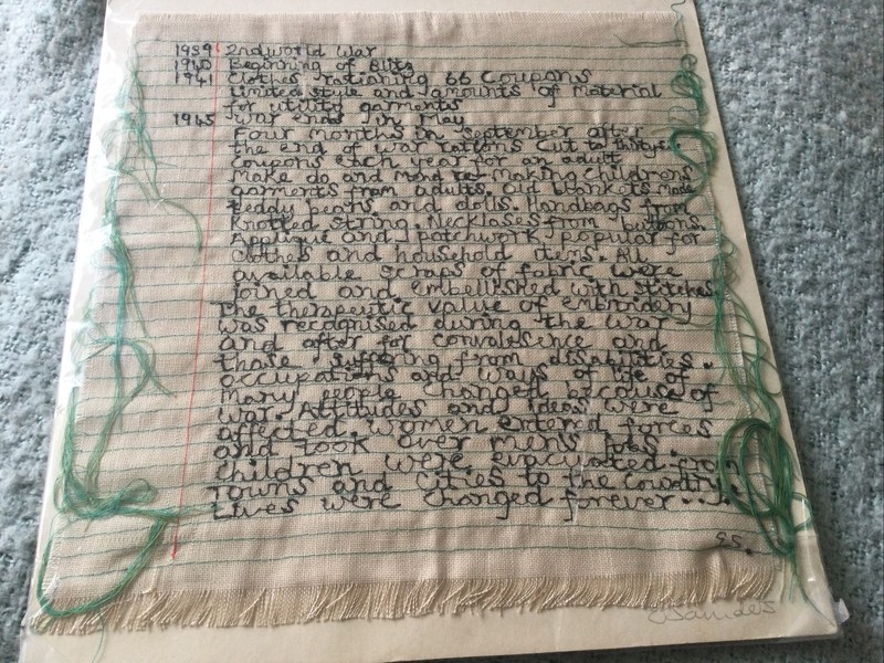 stitched Sampler by Artist Elizabeth Saunders Make Do And Mend 1939-45 WWII