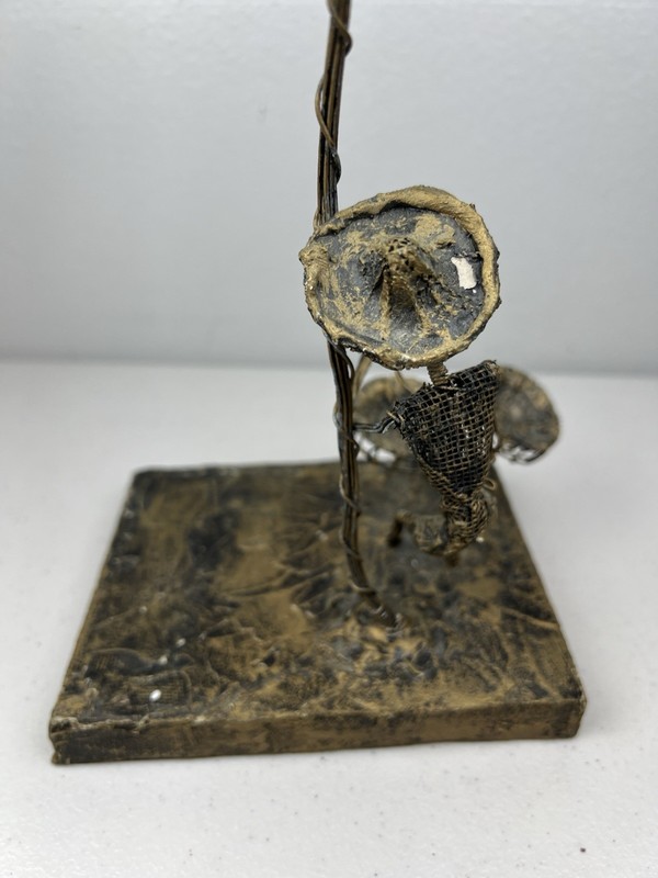 Vintage Wire Folk Art Sculpture Drummer Under Palm Signed Barbados Mixed Media gallery