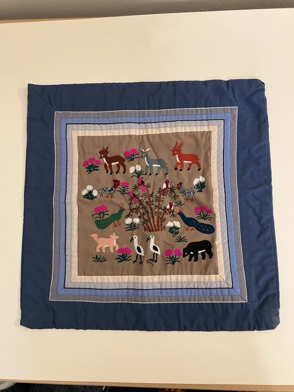 Hmong Pillow Case Storycloth Panels – 15” Sq. Animals & Birds Bright Colors