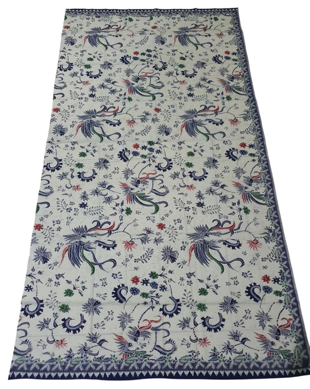 ANTIQUE VINTAGE STAMP BATIK FABRIC TEXTILE HANDMADE INDONESIA BLUE WHITE COLOR