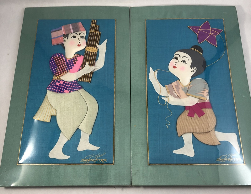 Silk Fabric Art Children Play Shinawatra Set 2 Standing Pictures Kite Musician