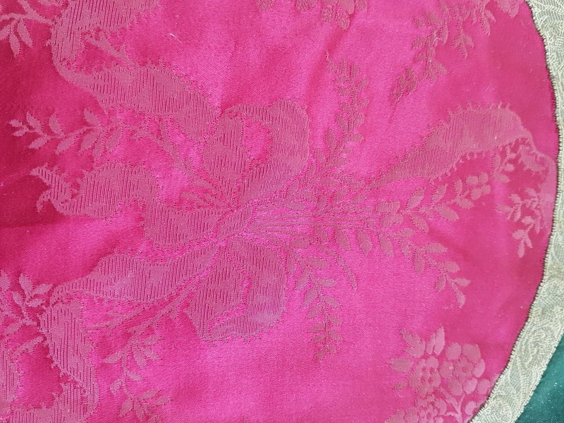 Antique French Silk Brocade with Metallic Lace Velvet Panel 47x40cm gallery