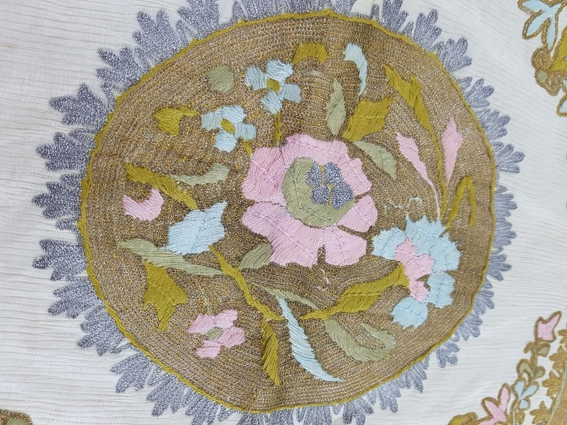 Vintage Embroidered Panel with Central Floral Medallion 60x49cm gallery