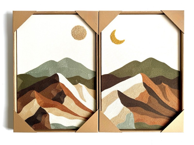⚜️New BP Home Textile Embroidered Woven Wall Art Day & Night Peaks 18”x26” Set 2