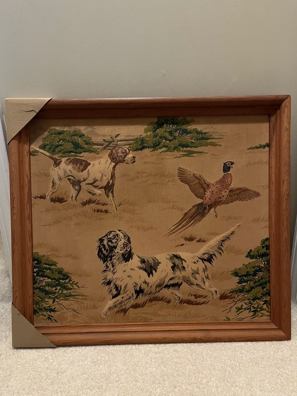 rare vintage 3d framed trapunto fabric bird dogs with pheasant