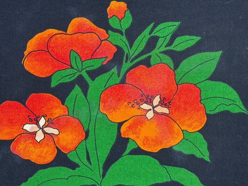 Red Poppy Flowers Painted on Fabric Framed 14"x12" Mod MCM Art Silk Screen? gallery