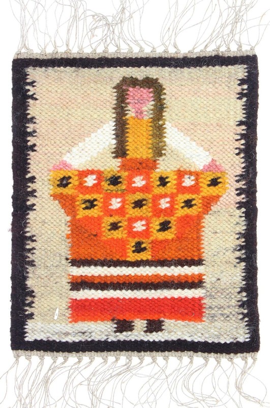 Vintage Small 1970’s Polish Textile Wall Hanging THE FLOWER SELLER 31cm